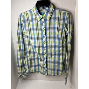 Columbia Womens Plaid‎ Button Down Long Sleeve Shirt Blue Green Size Small